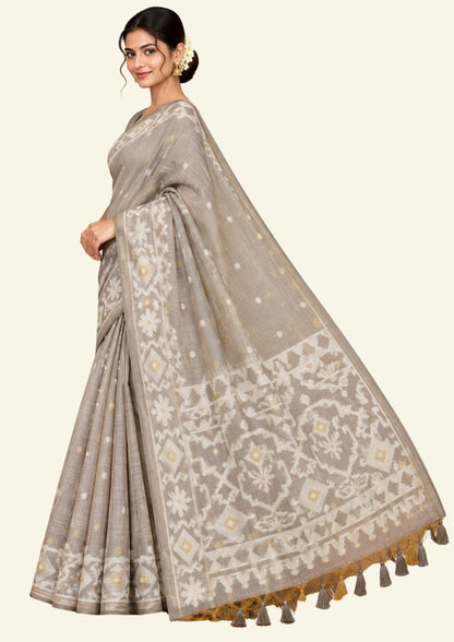 Monisha Tussar Muted taupe grey shade with a soft tussar silk texture