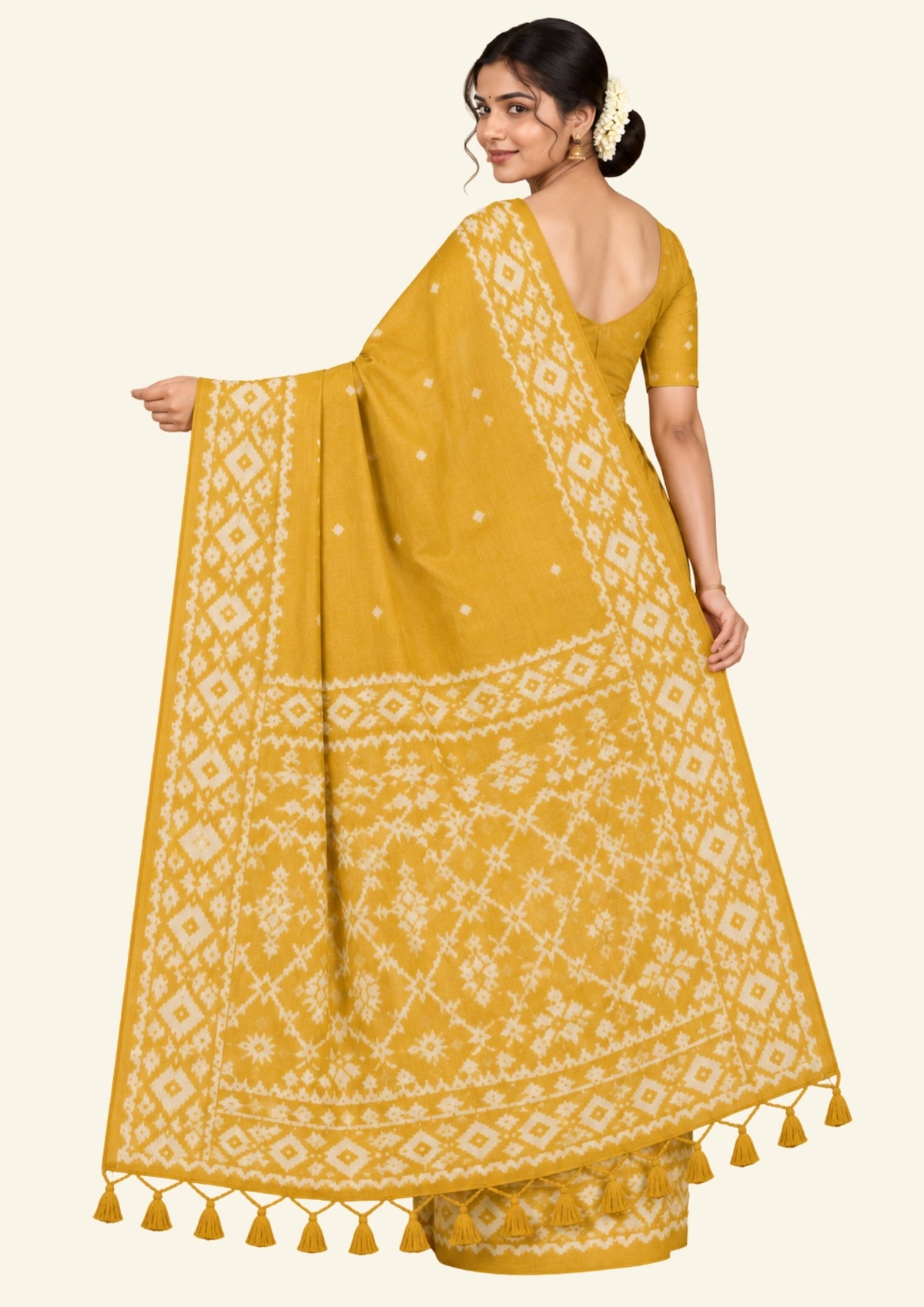 Monisha Tussar Rich mustard yellow shade with a soft matte tussar silk texture
