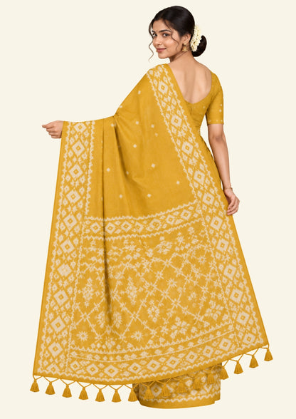 Monisha Tussar Rich mustard yellow shade with a soft matte tussar silk texture