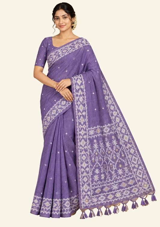 Monisha Tussar Soft lavender purple shade with a matte tussar silk texture
