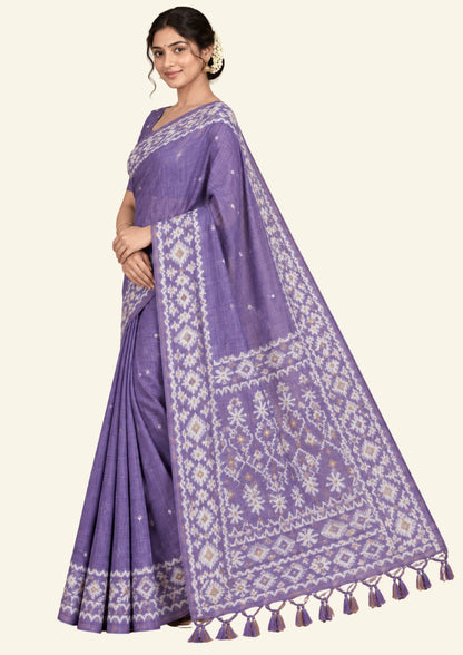 Monisha Tussar Soft lavender purple shade with a matte tussar silk texture