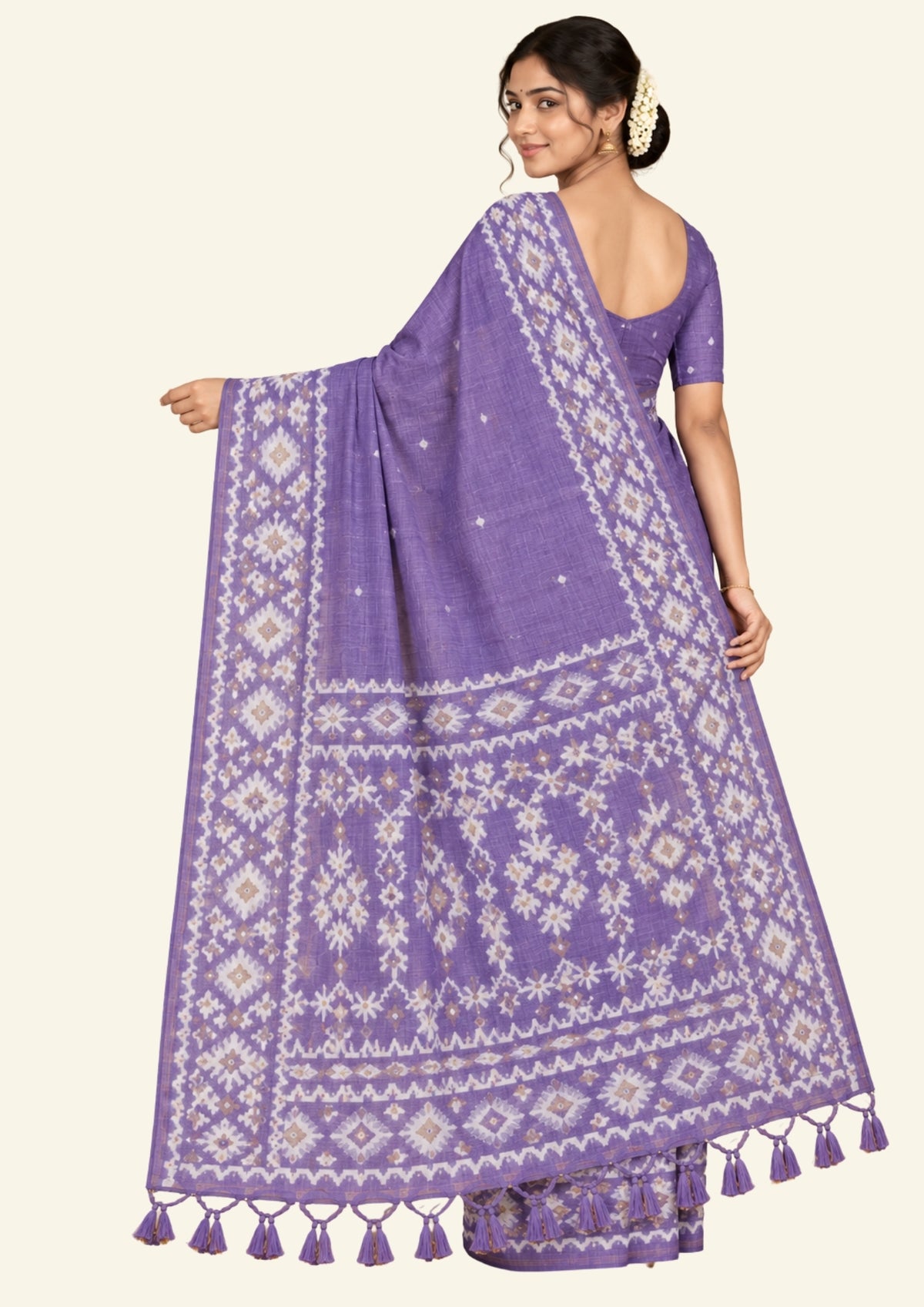 Monisha Tussar Soft lavender purple shade with a matte tussar silk texture