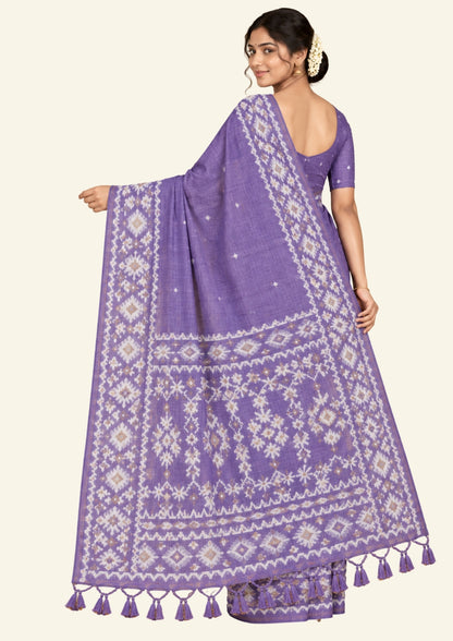 Monisha Tussar Soft lavender purple shade with a matte tussar silk texture