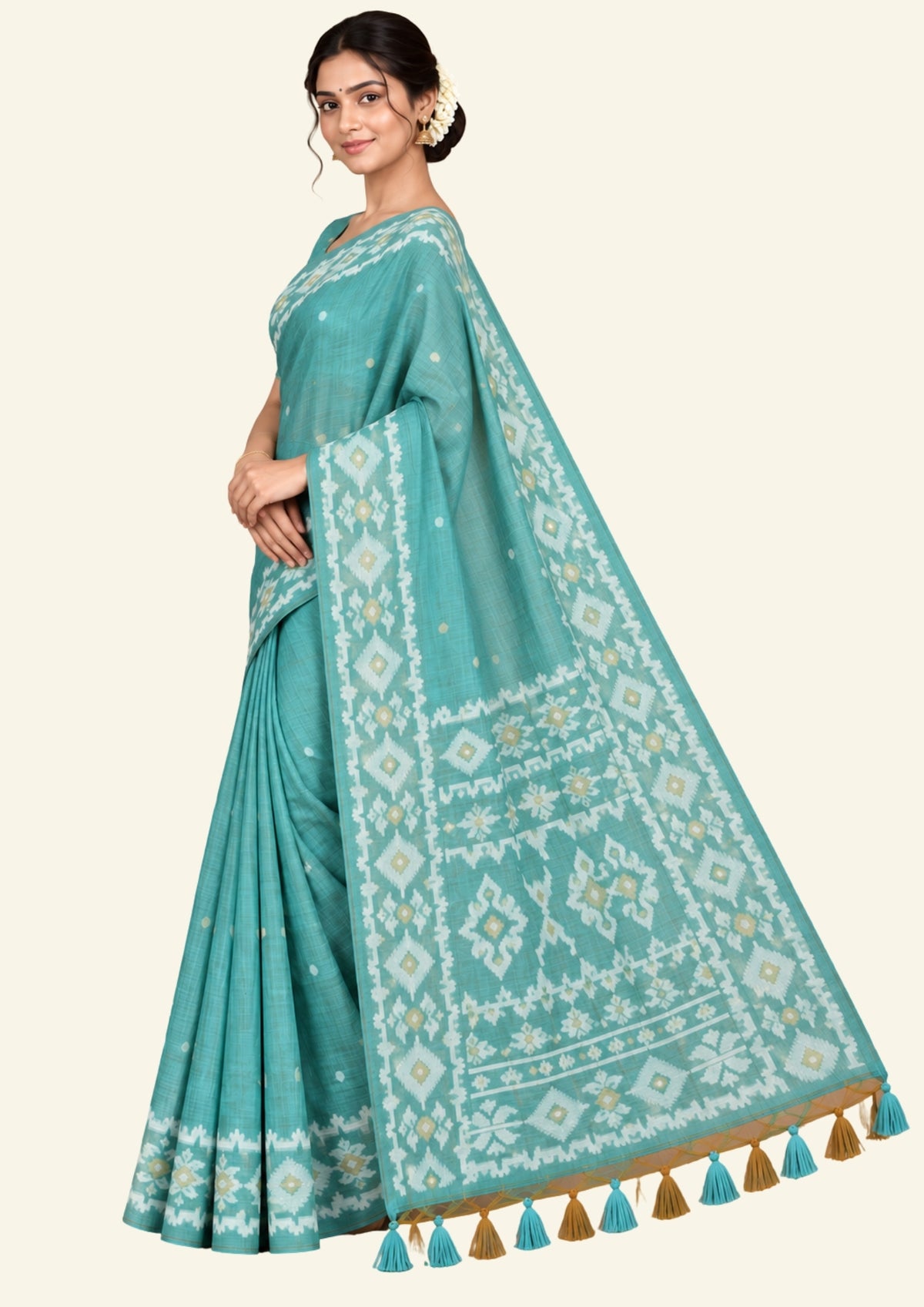 Monisha Tussar Soft sea green shade with a matte tussar silk texture