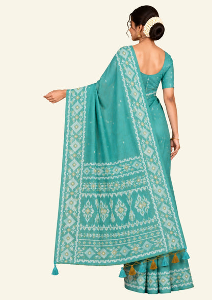 Monisha Tussar Soft sea green shade with a matte tussar silk texture