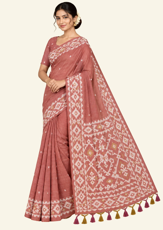 Monisha Tussar Warm terracotta rose shade with a matte tussar silk texture