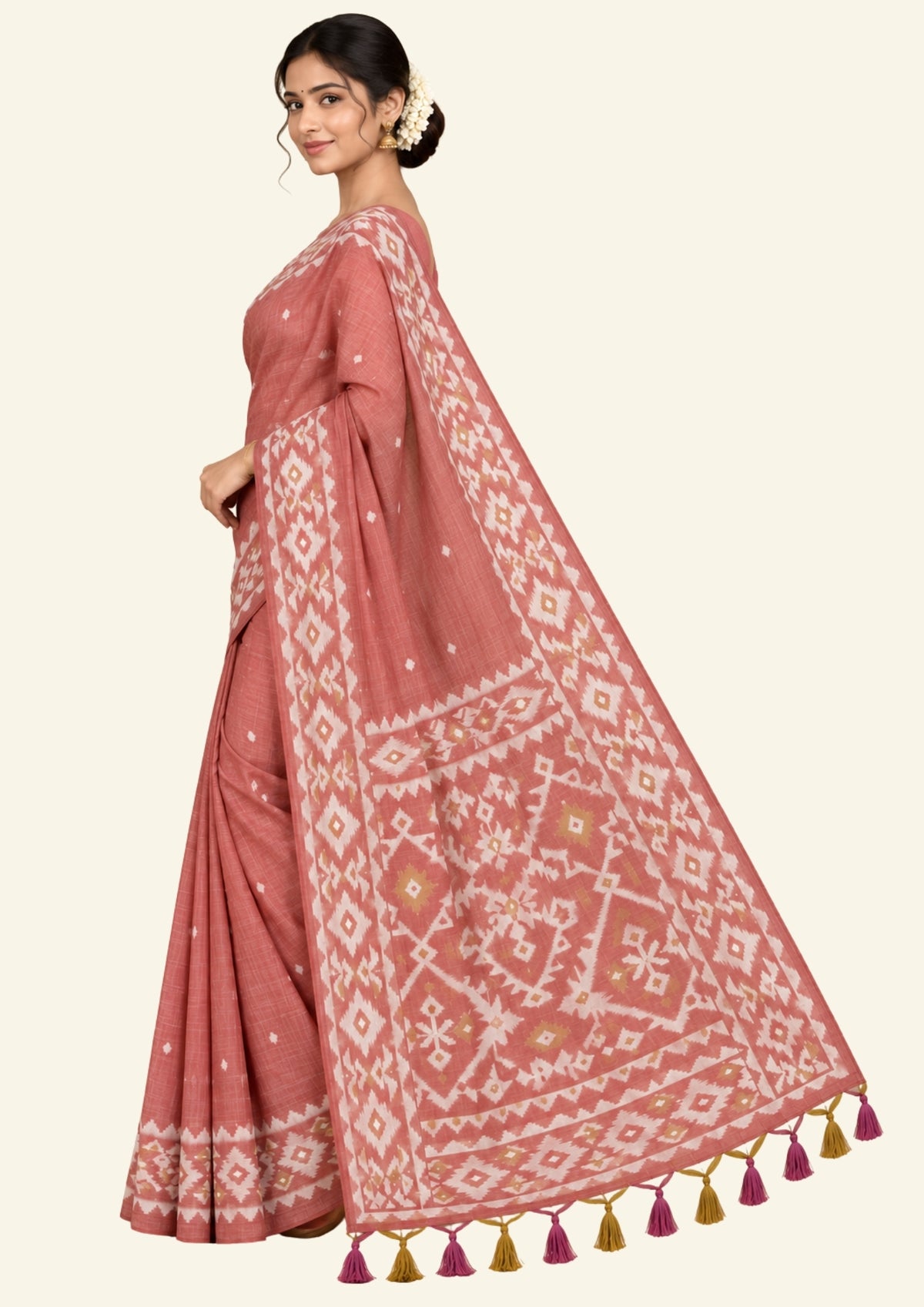 Monisha Tussar Warm terracotta rose shade with a matte tussar silk texture