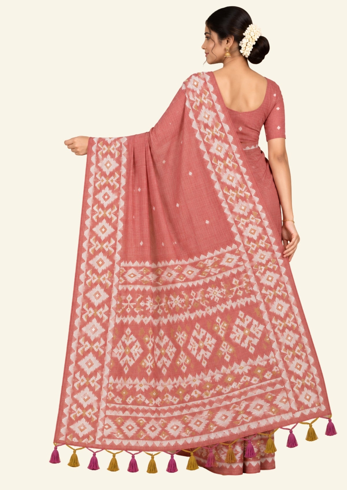 Monisha Tussar Warm terracotta rose shade with a matte tussar silk texture