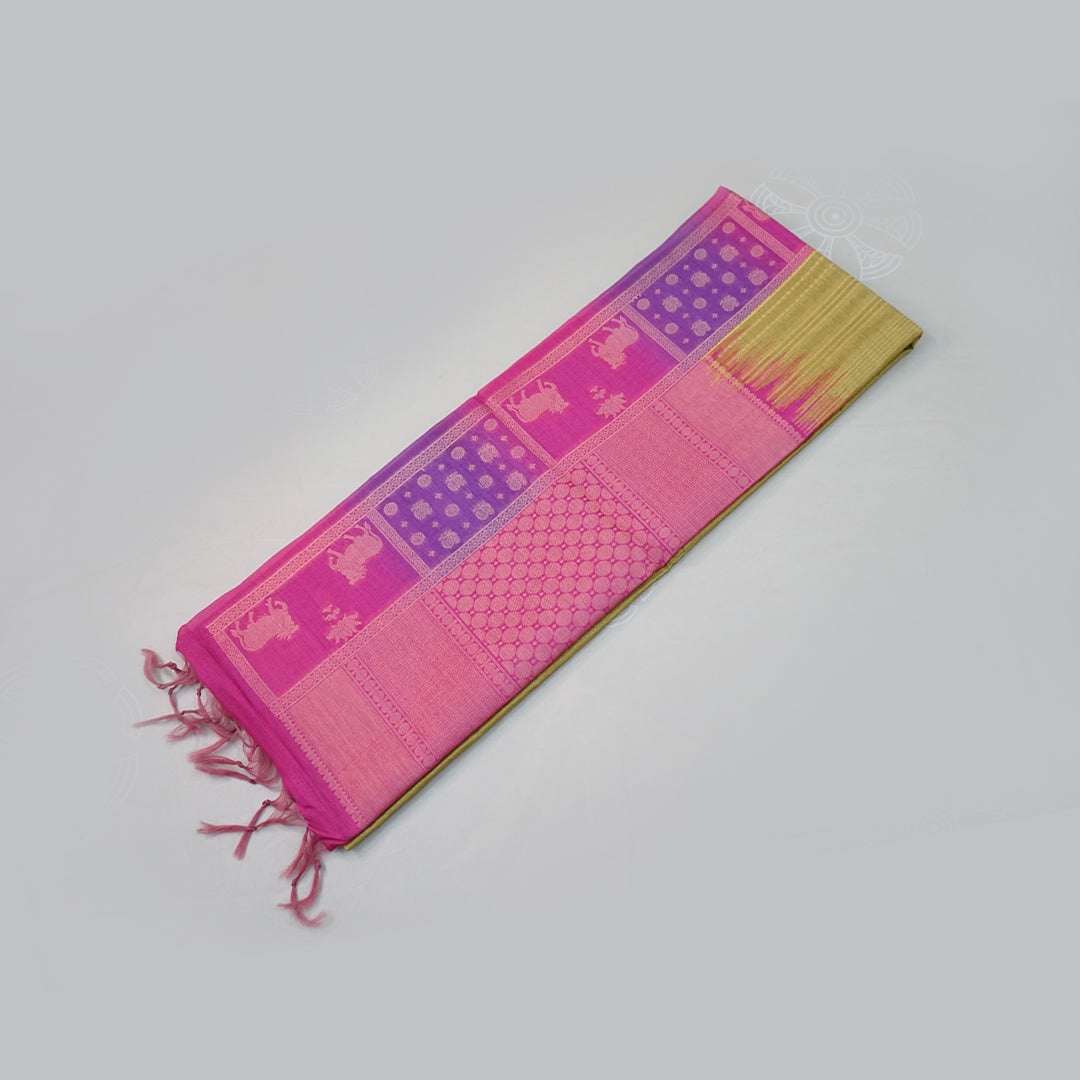 Pista Green Gokul Tussar with Pink and purple border