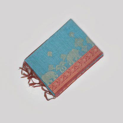 Aqua Blue Ambari Silk Tussar with Rust border