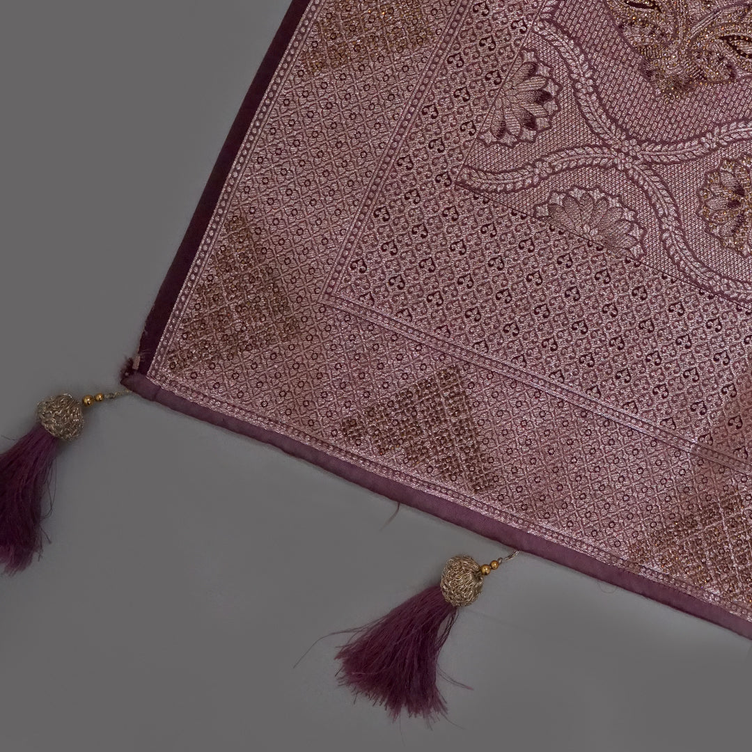 Deep Wine Madhur Sangam Silk saree with Gold and Copper Zari