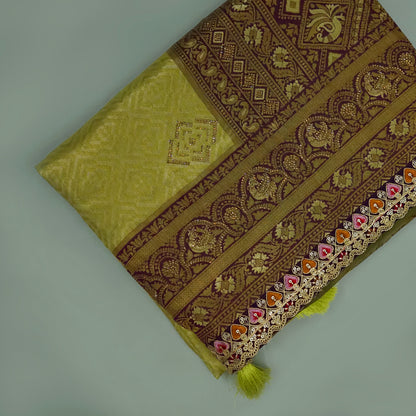 Pista Green Raj Virasat Silk Saree with Gold zari works