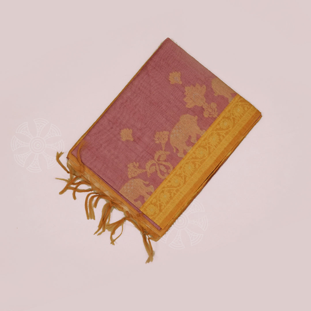 Dusty Rose Ambari Silk Tussar with Gold Zari Floral Buttas