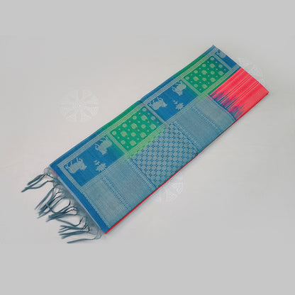 Coral Pink Gokul Tussar with Blue and Green border