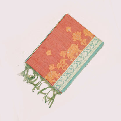 Sandy Amber Ambari Silk Tussar with Seafoam Blue border