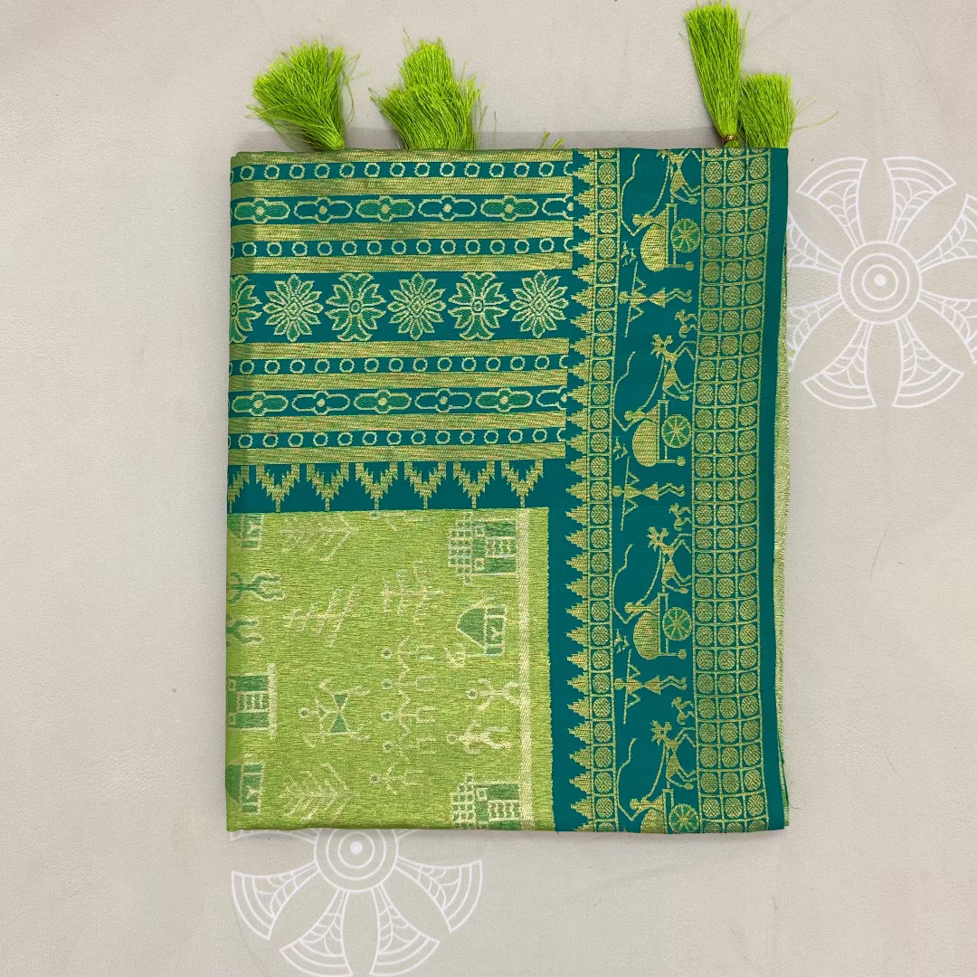 Green Stravi Silk with Golden Zari