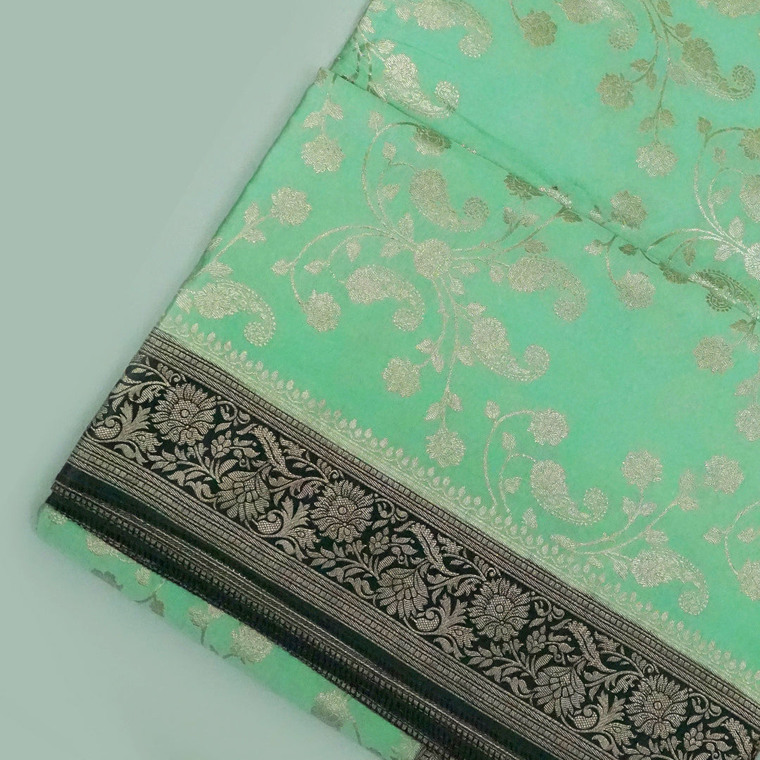 Mint Green Mahalakshmi Viscose saree with Golden Zari