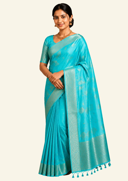 Chandhrika in Aqua Blue base with floral works
