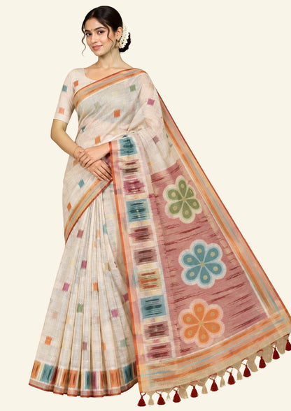 Navarangi Tussar in warm peach pink shade with a soft, textured finish