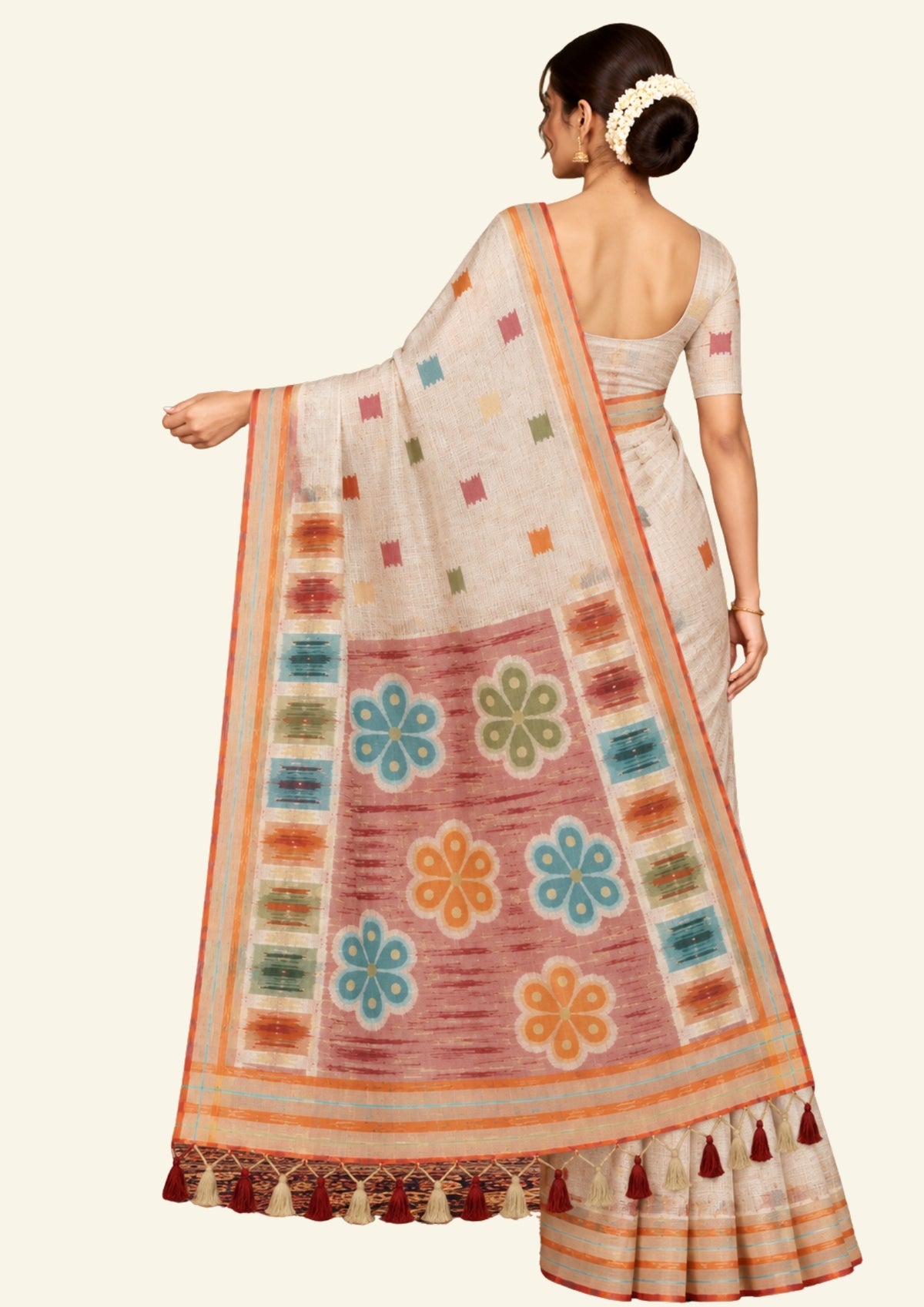 Navarangi Tussar in warm peach pink shade with a soft, textured finish