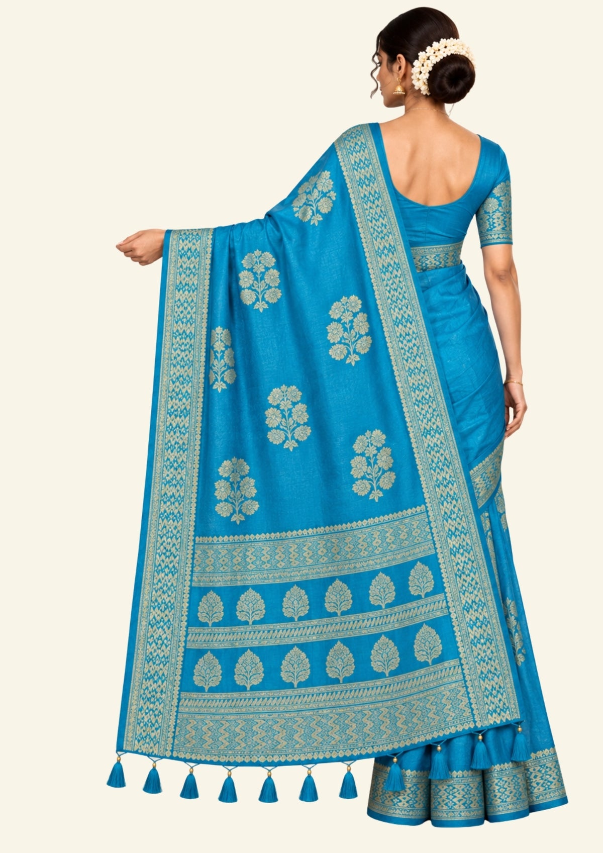 Neera Silk Saree in Vibrant Turquoise Blue with Floral works
