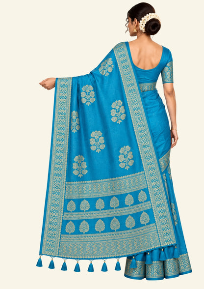 Neera Silk Saree in Vibrant Turquoise Blue with Floral works