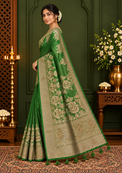 Pastel Green Madhur Sangam Silk saree with Gold - Silver Zari