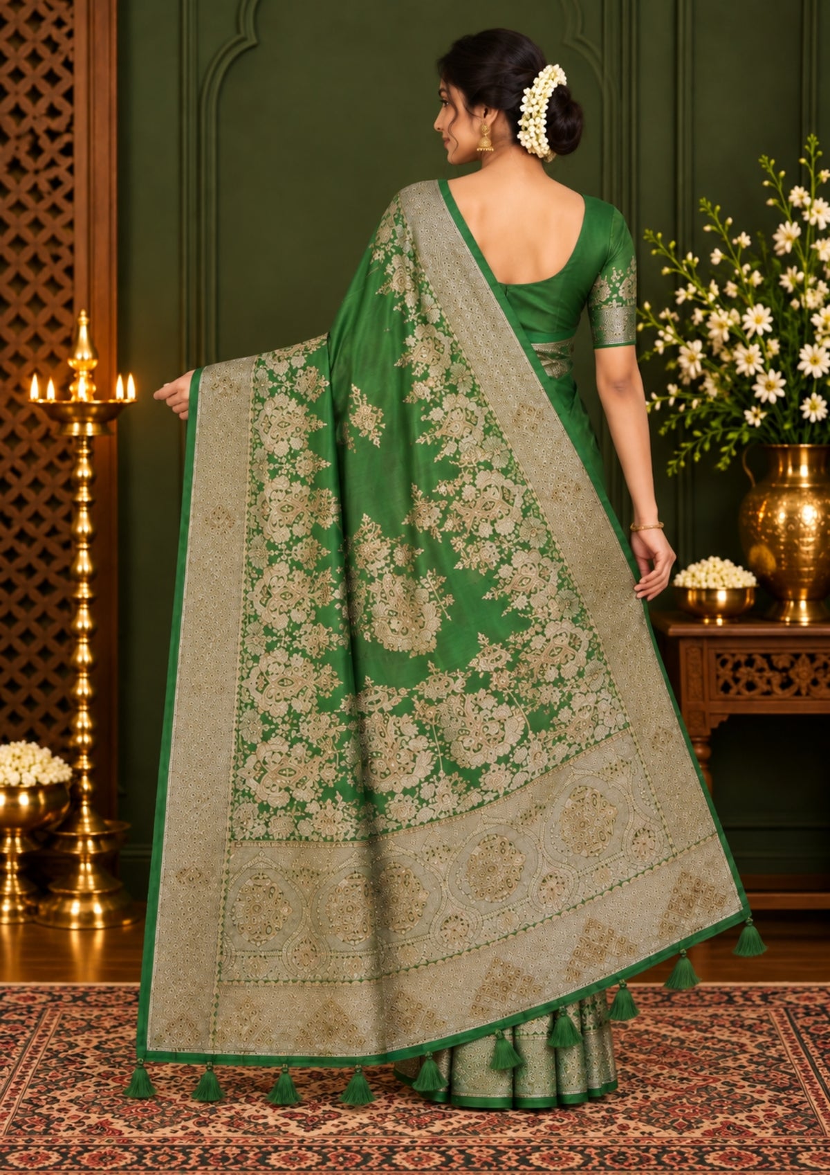 Pastel Green Madhur Sangam Silk saree with Gold - Silver Zari