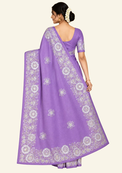 PASTEL WHISPERS - Graceful lavender shade adorned with delicate silver floral embroidery,
