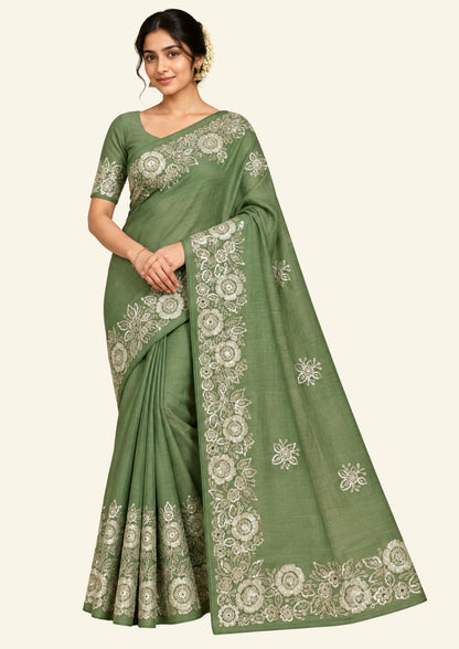 PASTEL WHISPERS - Sage green hue crafted from premium silk blend fabric
