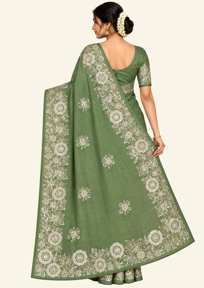 PASTEL WHISPERS - Sage green hue crafted from premium silk blend fabric