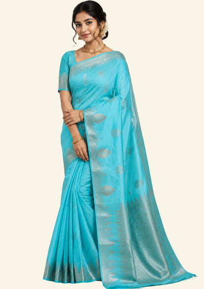 Chandhrika in Aqua Blue base with floral works