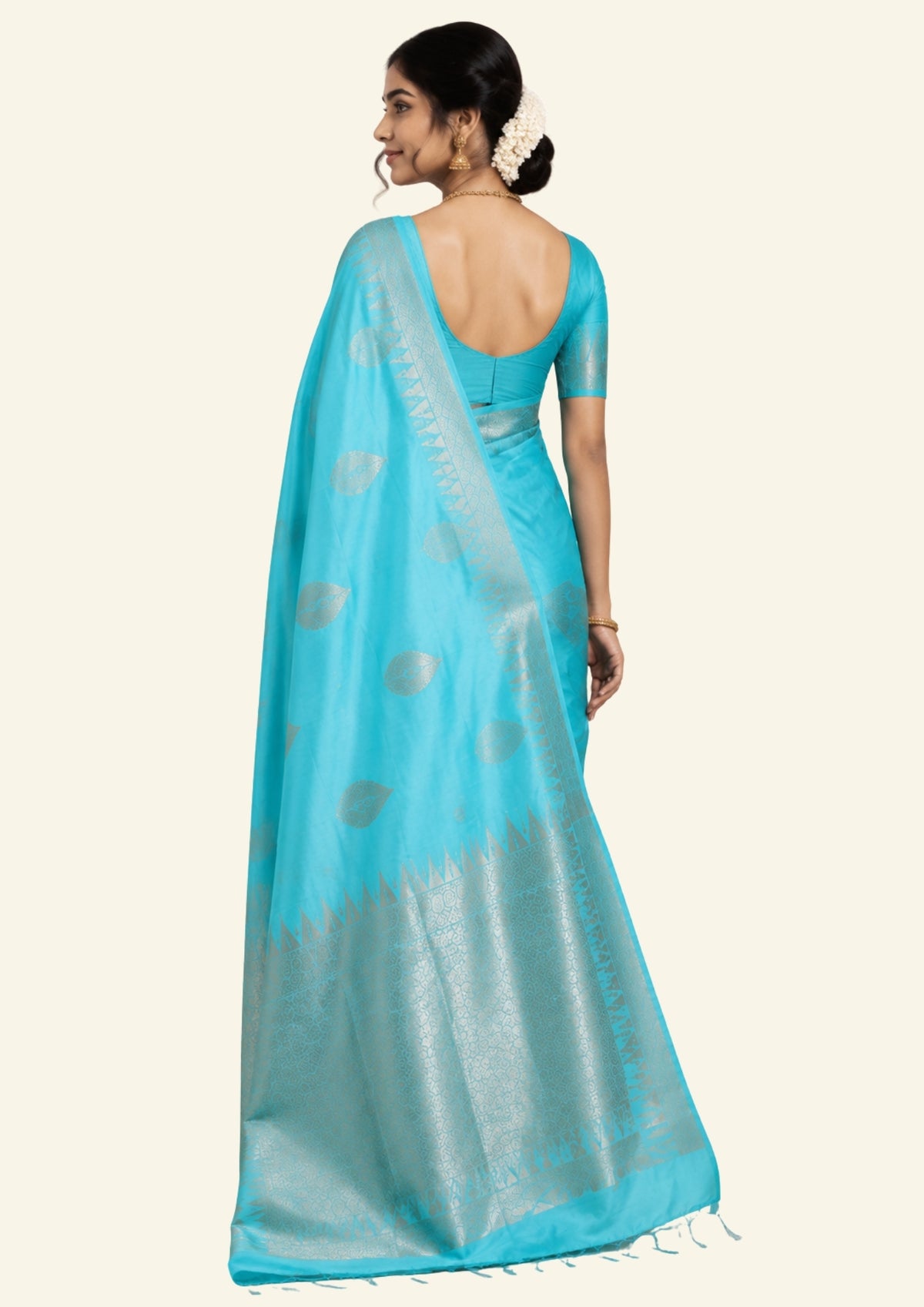Chandhrika in Aqua Blue base with floral works