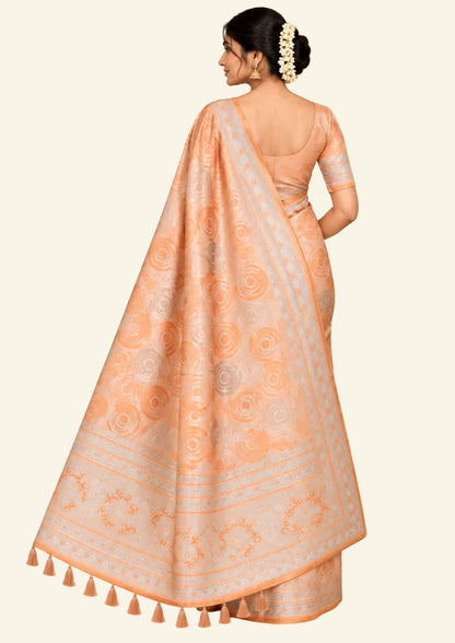 Peach - Beige Suhani Silk with Silver Zari and Pastel Peach motifs