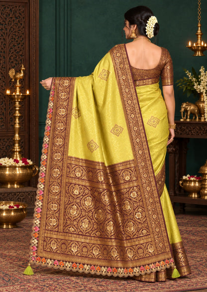 Pista Green Raj Virasat Silk Saree with Gold zari works