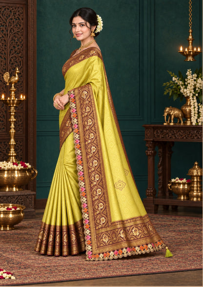 Pista Green Raj Virasat Silk Saree with Gold zari works