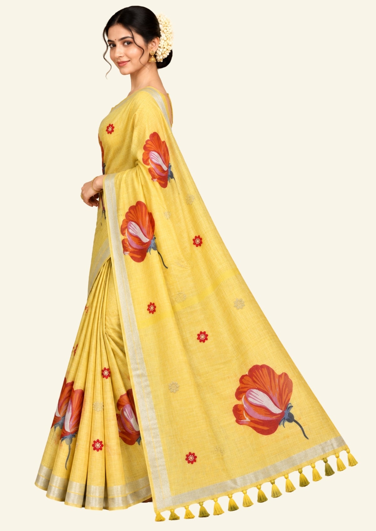 Resham Tussar Light pastel yellow shade with a soft golden sheen.