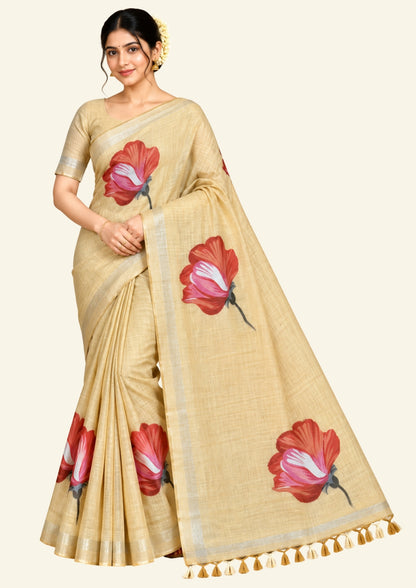 Resham Tussar Soft Ivory shade with a golden sheen