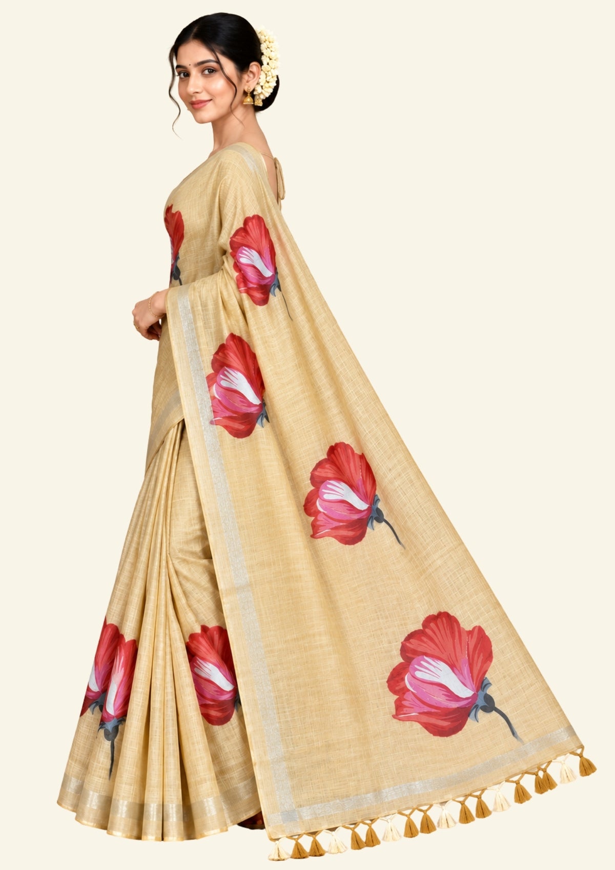 Resham Tussar Soft Ivory shade with a golden sheen