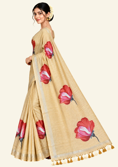 Resham Tussar Soft Ivory shade with a golden sheen