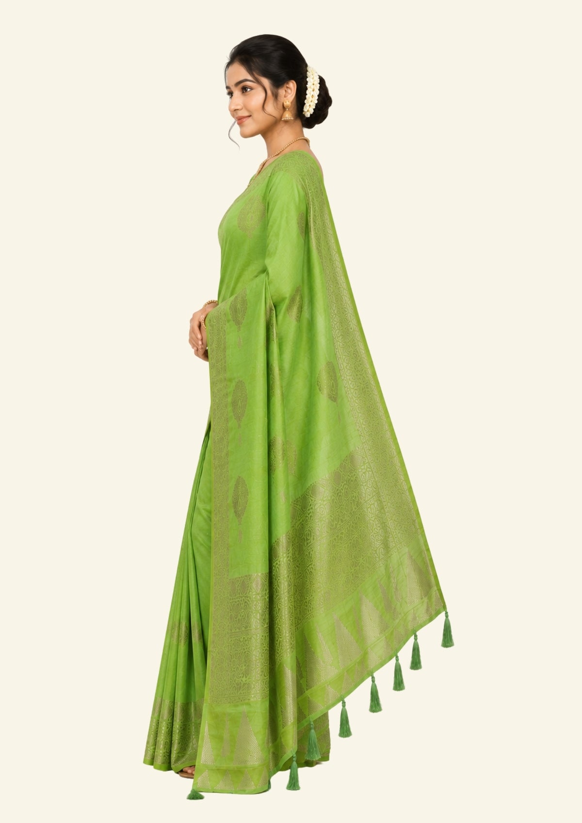 Chandhrika in Fresh Leaf Green Base with floral works
