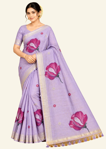 Resham Tussar Soft lavender purple shade with a subtle golden sheen
