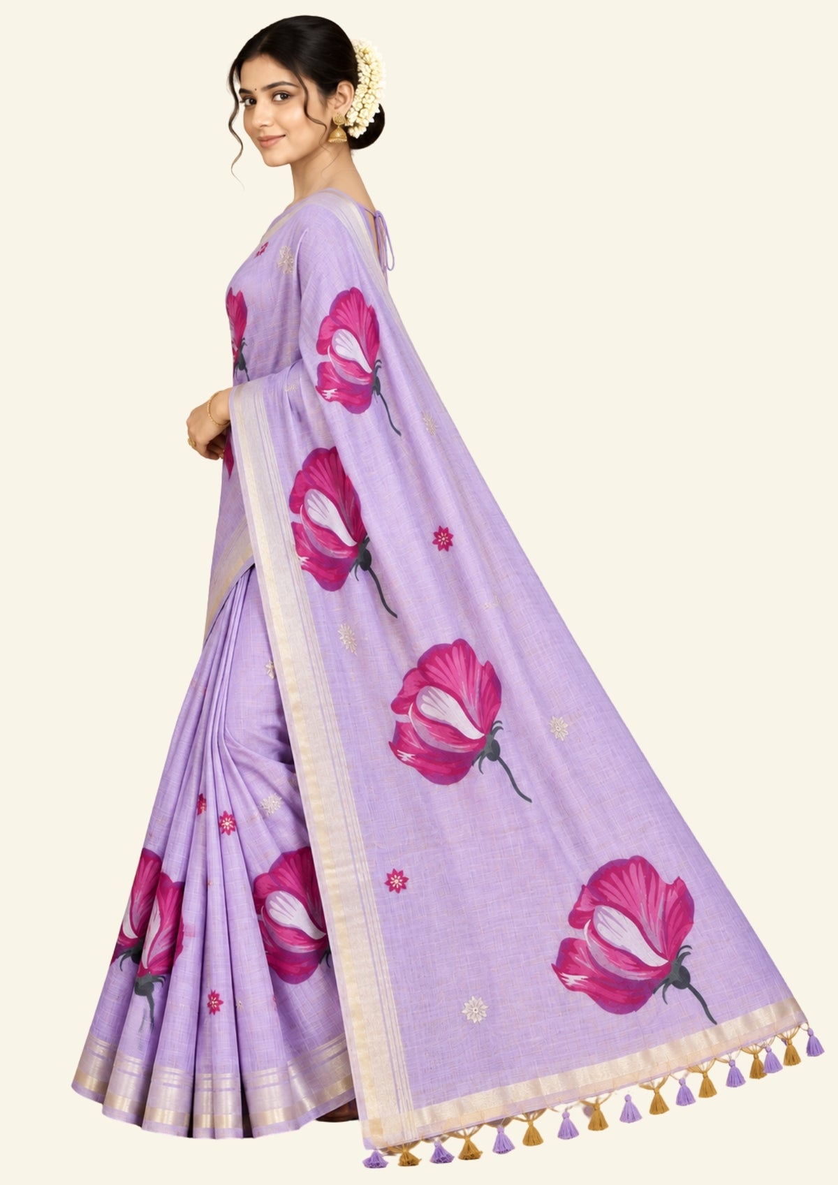Resham Tussar Soft lavender purple shade with a subtle golden sheen