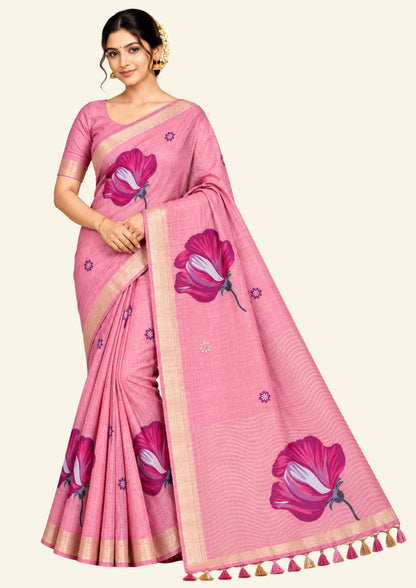 Resham Tussar Soft pastel pink shade with a delicate golden sheen
