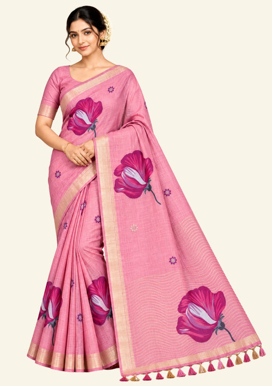 Resham Tussar Soft pastel pink shade with a delicate golden sheen