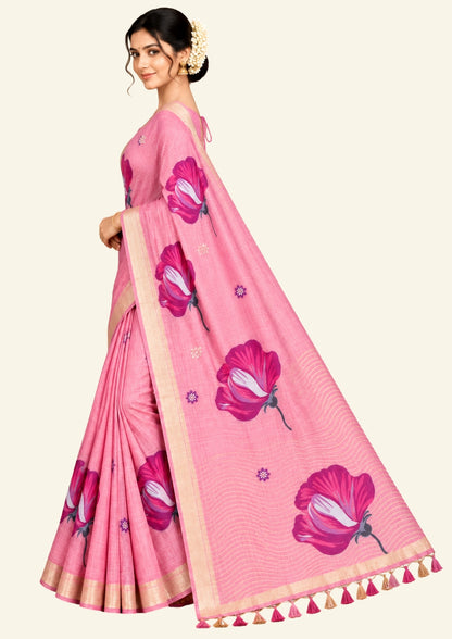 Resham Tussar Soft pastel pink shade with a delicate golden sheen