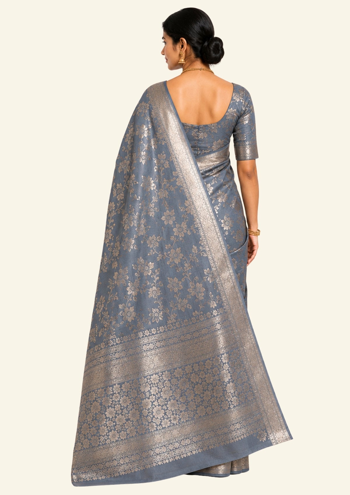 Chandhrika in Slate Blue - Grey base with floral works