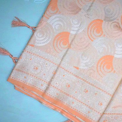Peach - Beige Suhani Silk with Silver Zari and Pastel Peach motifs