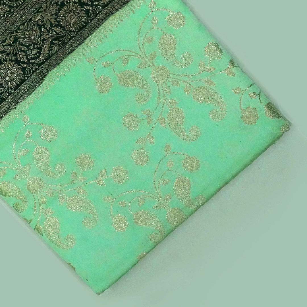 Mint Green Mahalakshmi Viscose saree with Golden Zari