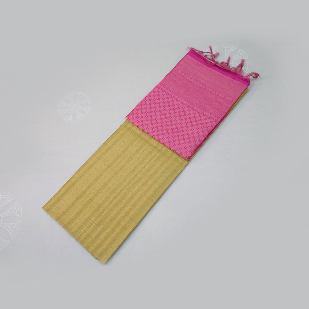 Pista Green Gokul Tussar with Pink and purple border